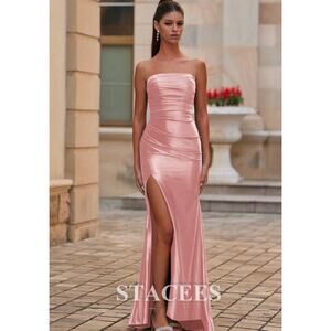 Stacees Dress Women 4‎ Dusty Pink Prom Silk Like Satin Floor Length Slit Bodycon
